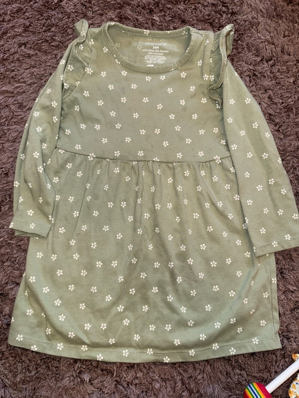 okie dokie Olive Green Floral Long-Sleeve Dress